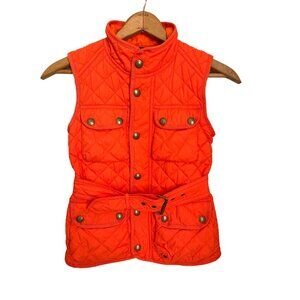 Orange Puffer Vest Polo Ralph Lauren Vest Quilted Belt Snap Pockets Size Small